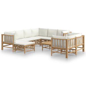 vidaXL 10-delige Loungeset met kussens bamboe cr&egrave;mewit