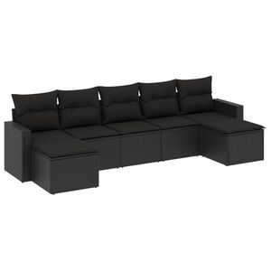 vidaXL 7-delige Loungeset met kussens poly rattan zwart