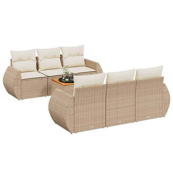 vidaXL 7-delige Loungeset met kussens poly rattan beige