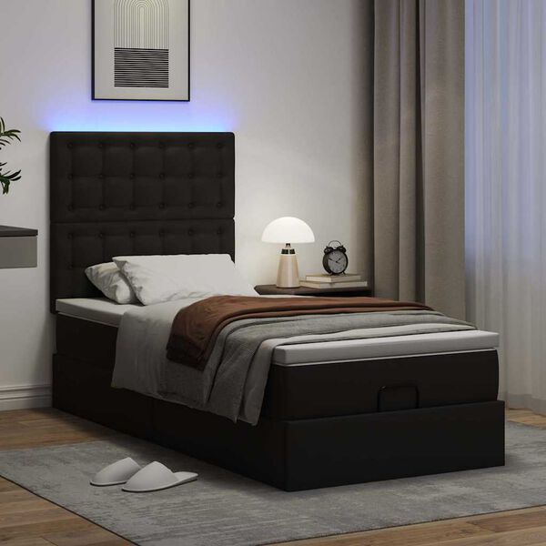 vidaXL Ottoman bed met matras en LED's 90x200cm kunstleer zwart