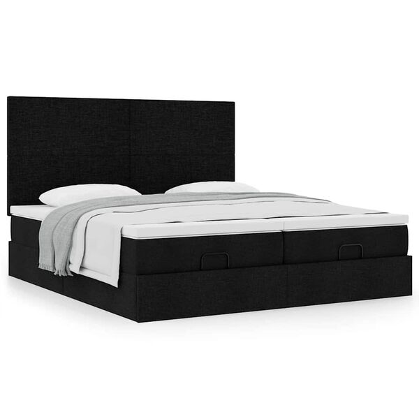 vidaXL Ottoman bed met matrassen 200x200cm stof zwart