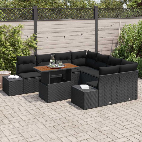 vidaXL Tuin Sofa Set met opslag 9 pcs Zwart Poly riet