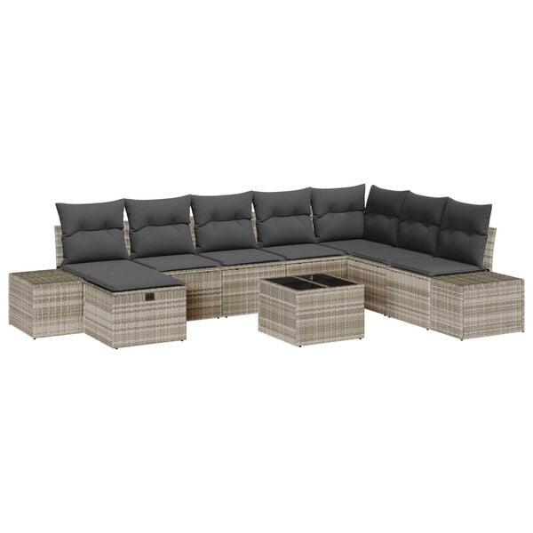vidaXL Tuin Sofa Set met kussen 9 pcs Lichtgrijs poly rattan