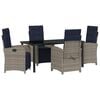 vidaXL Tuin eettafelset met kussen 5 pcs Grijs poly rattan