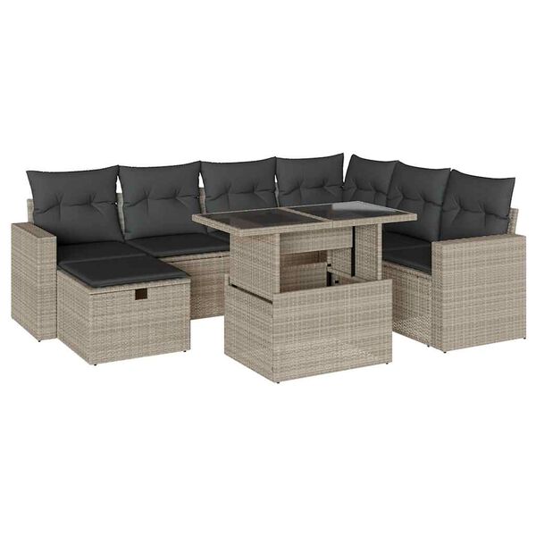 vidaXL 8-delige Loungeset met kussens poly rattan lichtgrijs