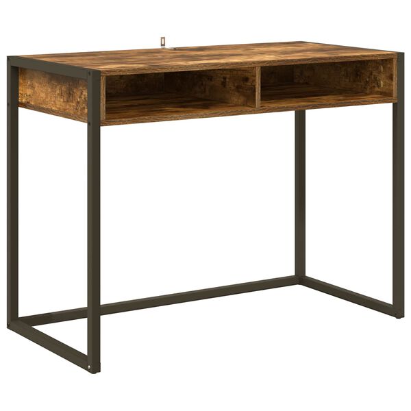 vidaXL Bureau met opslag Rook Eik 100 x 50 x 75 cm Bewerkt hout