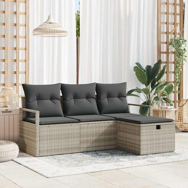 vidaXL Tuin Sofa Set met kussen met opslag 4 pcs Lichtgrijs Poly riet