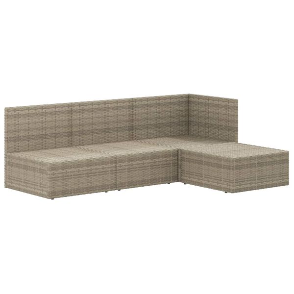 vidaXL 4-delige Loungeset met kussens poly rattan grijs