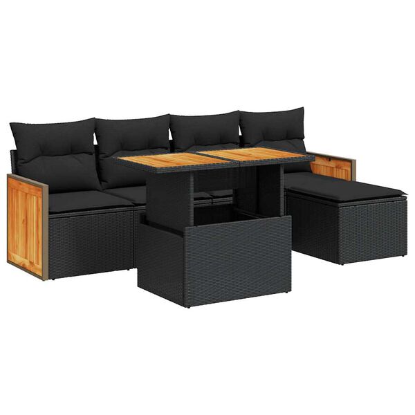 vidaXL 6-delige Loungeset met kussens poly rattan acacia zwart