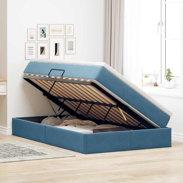 vidaXL Opbergbed met matras met matras Blauw 120 x 190 cm Fluweel