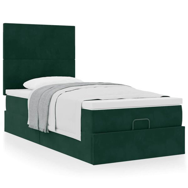 vidaXL Ottoman bed met matrassen 90x200cm fluweel donkergroen
