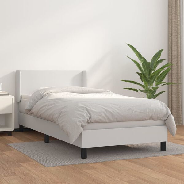 vidaXL Boxspring met matras kunstleer wit 90x190 cm
