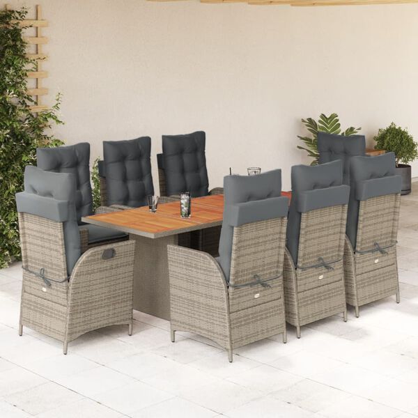 vidaXL 9-delige Tuinset met kussens poly rattan grijs