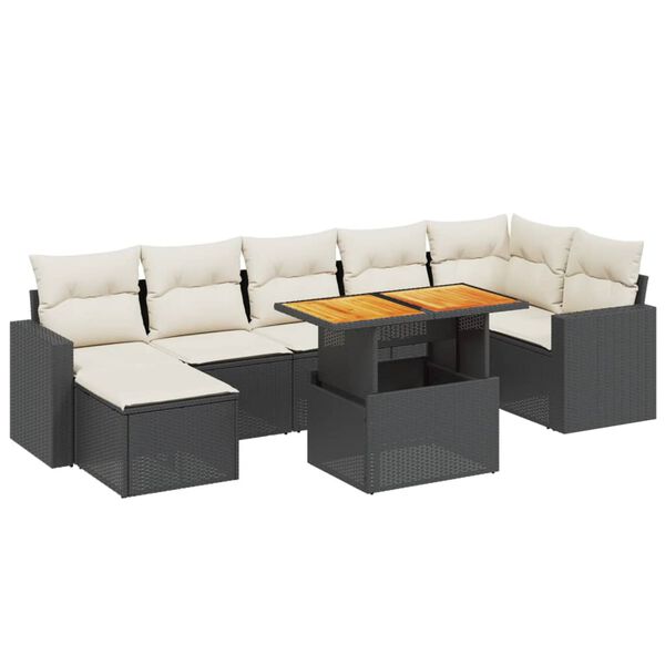 vidaXL 8-delige Loungeset met kussens poly rattan zwart