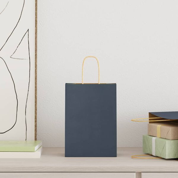 vidaXL Papieren zakken 250 st met hengsels 15x8x21 cm blauw