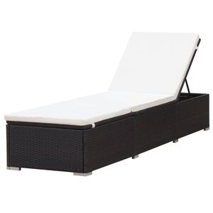 vidaXL Ligbed met cr&egrave;mewit kussen poly rattan bruin