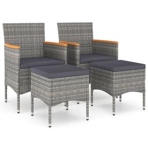 vidaXL 4-delige Tuinstoelen- en voetenbankenset poly rattan grijs