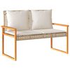 vidaXL Tuinbankje met kussen poly rattan en acaciahout gemengd beige