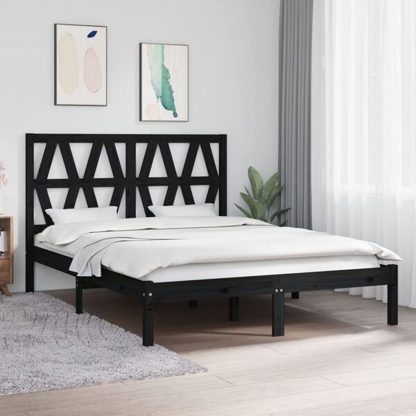 vidaXL Bedframe massief grenenhout zwart 150x200 cm