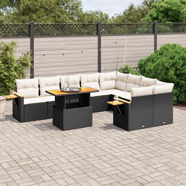 vidaXL 10-delige Loungeset met kussens poly rattan zwart