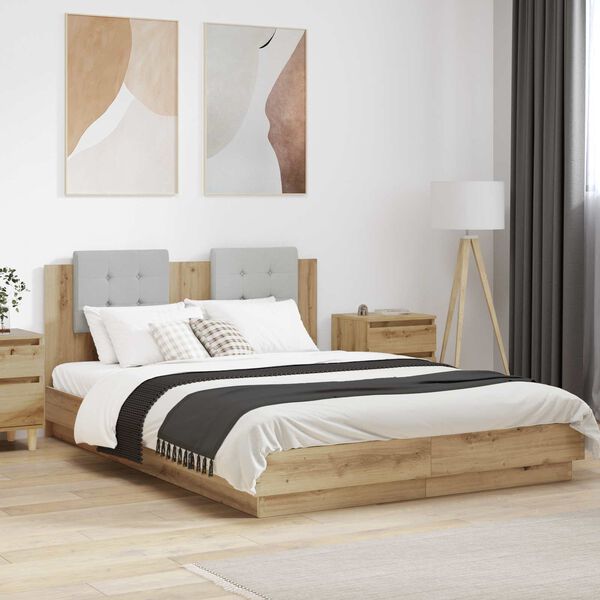 vidaXL Bedframe met Hoofdeinde Artisan Eiken 160 x 200 cm Bewerkt hout