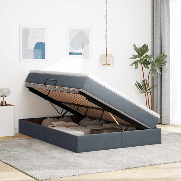 vidaXL Opbergbed met matras Donkergrijs 140 x 200 cm Fluweel
