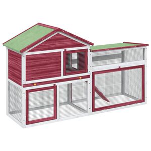 vidaXL Konijnenhok 185,5x60,5x109,5 cm massief grenenhout rood