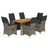 vidaXL 7-delige Bistroset met kussens poly rattan grijs