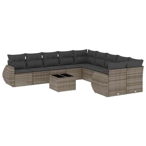 vidaXL 11-delige Loungeset met kussens poly rattan lichtgrijs
