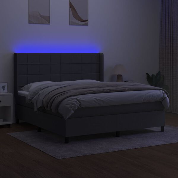 vidaXL Boxspring met matras en LED stof donkergrijs 180x200 cm