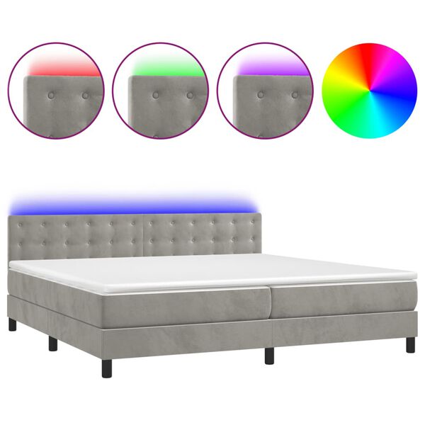 vidaXL Boxspring met matras en LED fluweel lichtgrijs 200x200 cm
