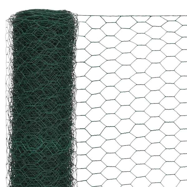 vidaXL Kippengaas 25x1,5 m staal met PVC coating groen