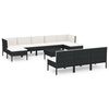 vidaXL 11-delige Loungeset met kussens poly rattan zwart