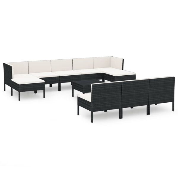 vidaXL 11-delige Loungeset met kussens poly rattan zwart