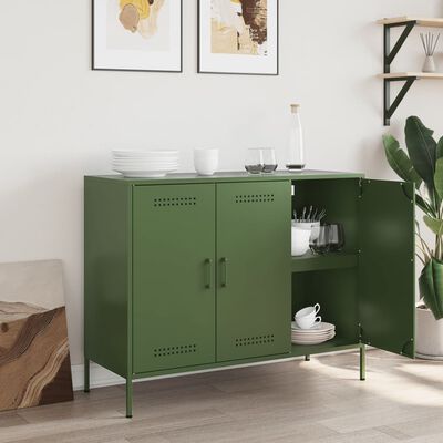 vidaXL Dressoir 100,5x39x79 cm koudgewalst staal olijfgroen