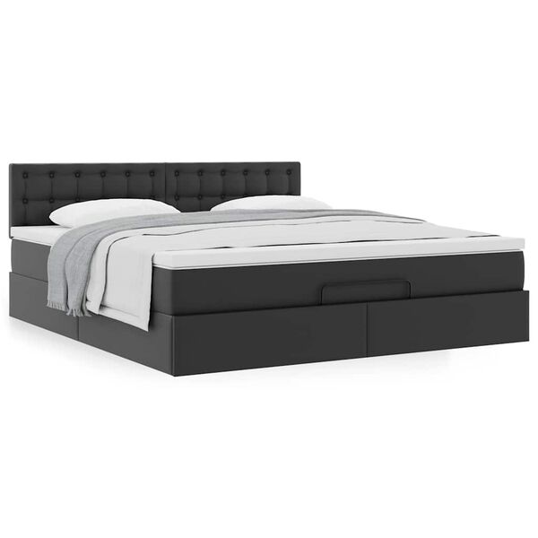 vidaXL Ottoman bed met matras 160x200cm kunstleer zwart