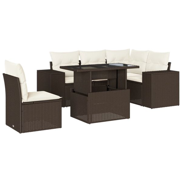 vidaXL 6-delige Loungeset met kussens poly rattan bruin