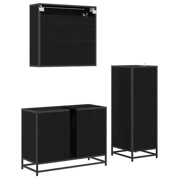 vidaXL Badkamermeubelset met lade 3 pcs Zwart Eiken Bewerkt hout