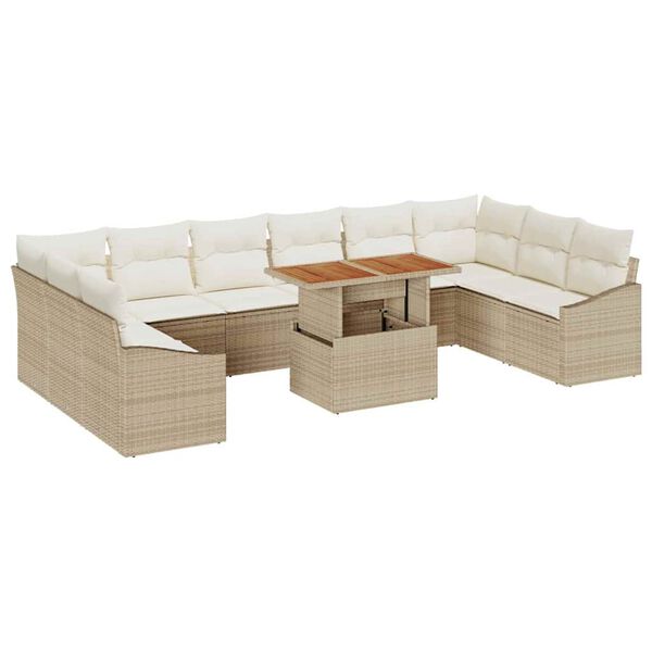 vidaXL Tuin Sofa Set met opslag 11 pcs Beige Poly riet