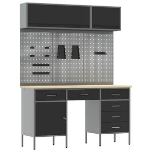 vidaXL Werkkast set 8 st Zwart Poedergecoat staal en gefabriceerd hout