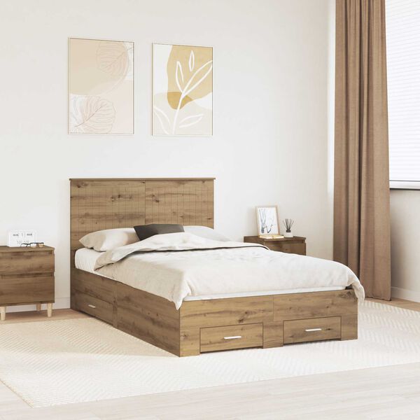 vidaXL Bedframe met hoofdeinde Artisan Eiken 120 x 200 cm Bewerkt hout