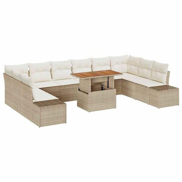vidaXL Tuin Sofa Set met opslag 11 pcs Beige Poly riet