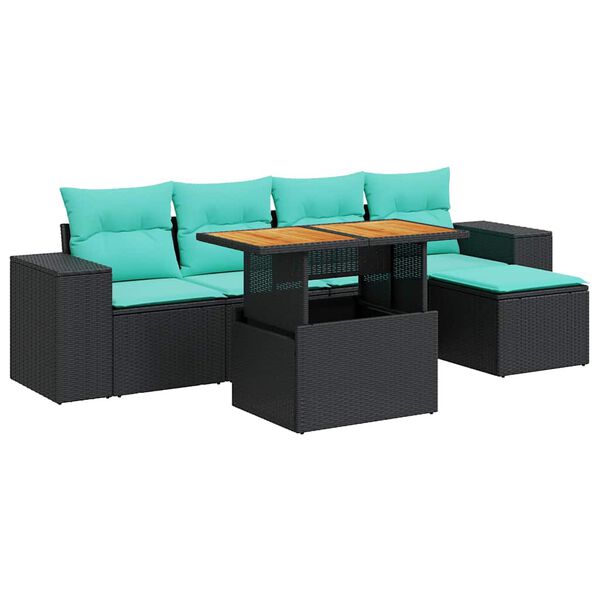 vidaXL 6-delige Loungeset met kussens poly rattan zwart