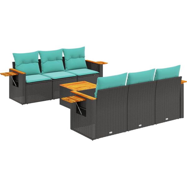 vidaXL 7-delige Loungeset met kussens poly rattan zwart