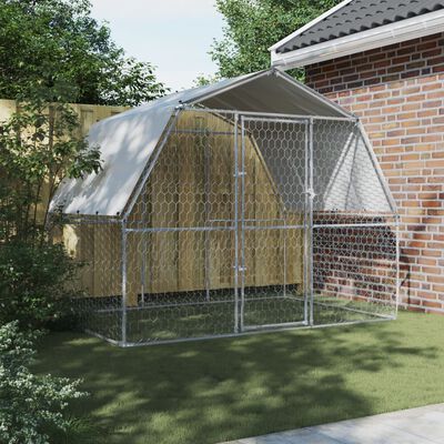 vidaXL Hondenkennel met dak en deur gegalvaniseerd staal zilverkleurig