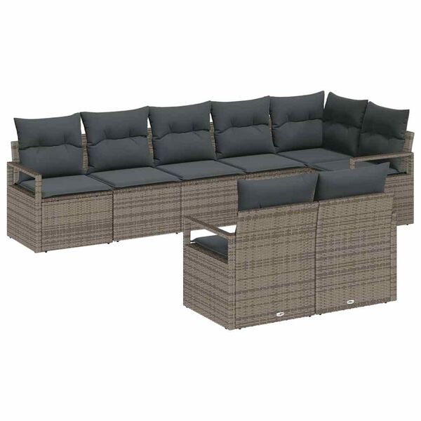vidaXL Tuinbankenset met kussen met opslag 8 pcs Grijs poly rattan