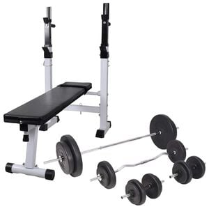 vidaXL Trainingsbank met gewichtenrek en halterset 90 kg