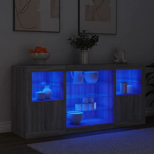 vidaXL Dressoir met LED-verlichting 142,5x37x67 cm grijs sonoma
