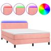 vidaXL Boxspring met matras en LED fluweel roze 140x190 cm