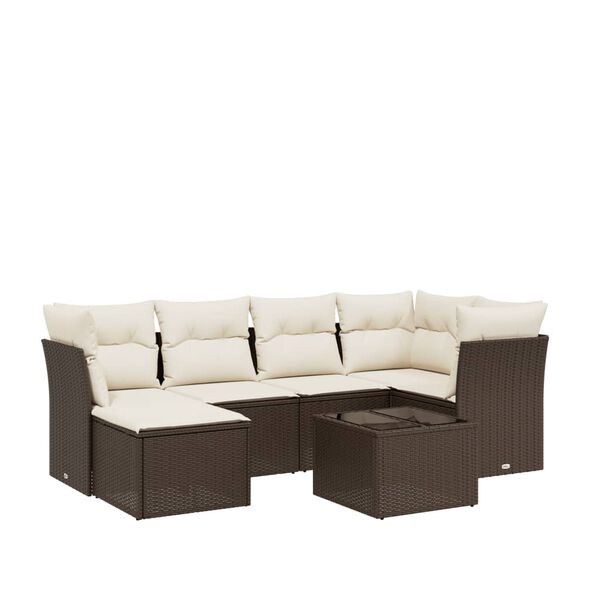 vidaXL 7-delige Loungeset met kussens poly rattan bruin